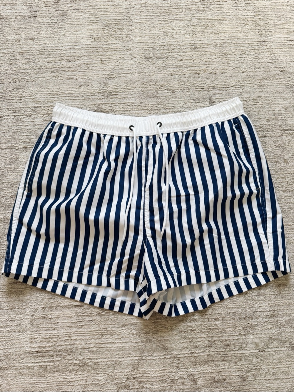 Shein Navy and White Vertical Stripe Men’s Swim Trunks (Size XL)